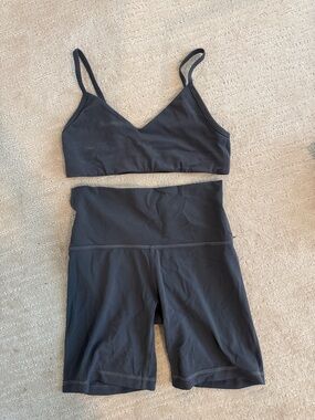 Aritzia Tn Action Grey Two-Piece Active Set — Bralette & High-Waist Bike Shorts